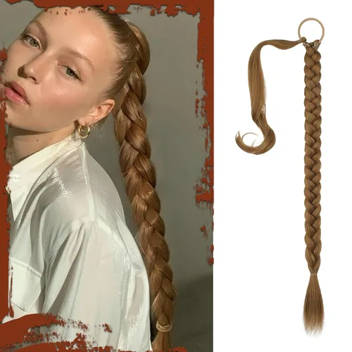 Miniatura 14 de Sofeiyan Extensión de cola de caballo de trenza larga con banda para el cabello, lacio, elegante, envolvente, extensiones de cabello trenzado, cola