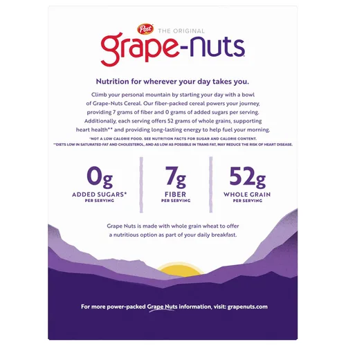 Miniatura 9 de Grape-Nuts Cereal de desayuno original, cereal crujiente de trigo integral y cebada, proyecto verificado sin OMG, caja de 20.5 onzas