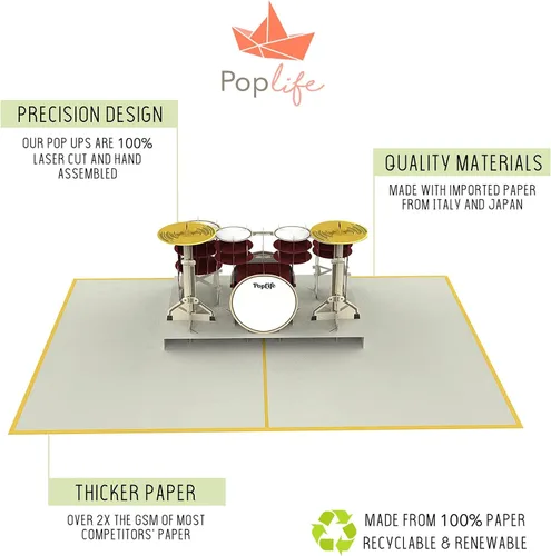 Miniatura 7 de PopLife Kit de batería 3D Pop Up Card – Tarjeta de cumpleaños de músico, fiesta de jubilación, día del padre, regalo de banda de rock, graduación