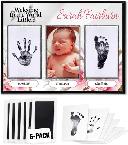 Miniatura 14 de Kit de manos y huellas sin tinta, placa de recuerdo de bebé y regalos de baby shower, ideal como regalo de mamá, marcos de fotos de guardería, kit