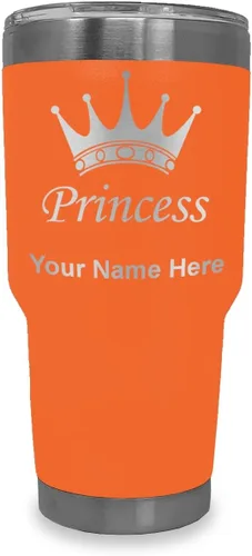 Miniatura 14 de LaserGram Vaso aislado al vacío de 20 onzas, corona de princesa, grabado personalizado incluido (negro)