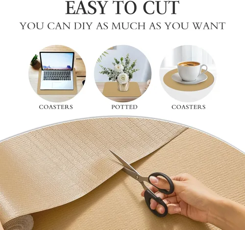 Miniatura 6 de Beautysaid Revestimiento de estante y cajón para armario de cocina, papel antideslizante no adhesivo, impermeable, lavable, grueso para tocador