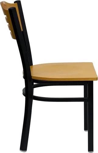 Miniatura 6 de Flash Furniture HERCULES Series - Silla de restaurante de metal con respaldo de listones negros, respaldo y asiento de madera natural Respaldo