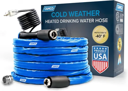 Camco - Manguera de agua calentada de 50 pies para RV - Protección contra congelamiento de la línea de agua hasta -40°F/C - Incluye termostato de