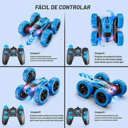 Miniatura 6 de QUNREDA Coche de control remoto, juguetes de autos RC para niños de 6 a 12 años, auto de acrobacias 4WD con luces LED y giros de 360°, 2.4GHz, 1-azul