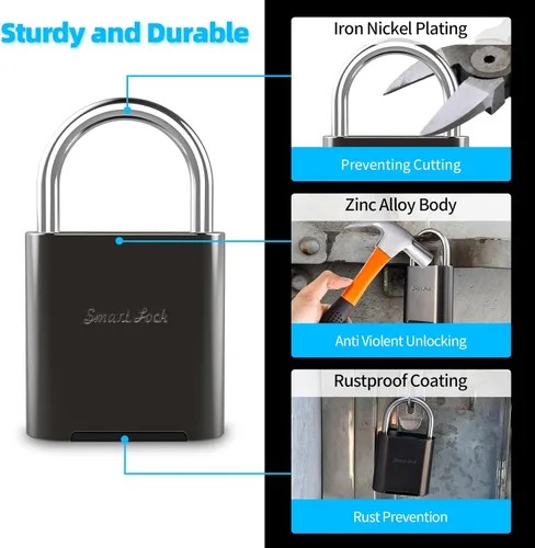 Miniatura 5 de Candado de huellas dactilares, candado biométrico, candado inteligente con llave de emergencia, cerradura impermeable de casillero para gimnasio