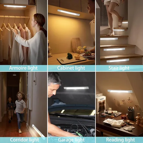 Miniatura 7 de BIGMONAT Luz nocturna LED con sensor de movimiento, luces inalámbricas recargables por USB para debajo del gabinete, barra de iluminación magnética