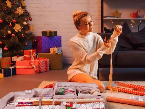 Miniatura 12 de Bolsa de regalo colgante de doble cara y organizador de papel de regalo (blanco)