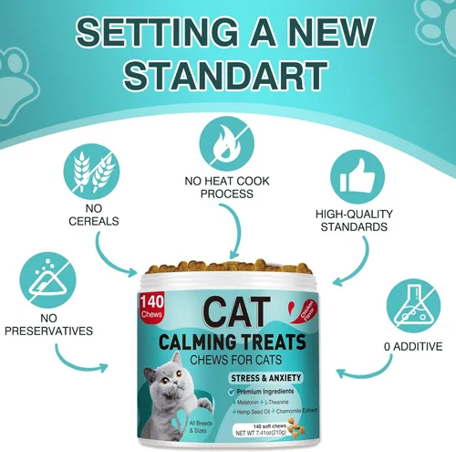 Miniatura 5 de Golosinas calmantes para gatos, 140 masticables suaves para aliviar la ansiedad, el estrés y prevenir las mordeduras, perfectas para viajes