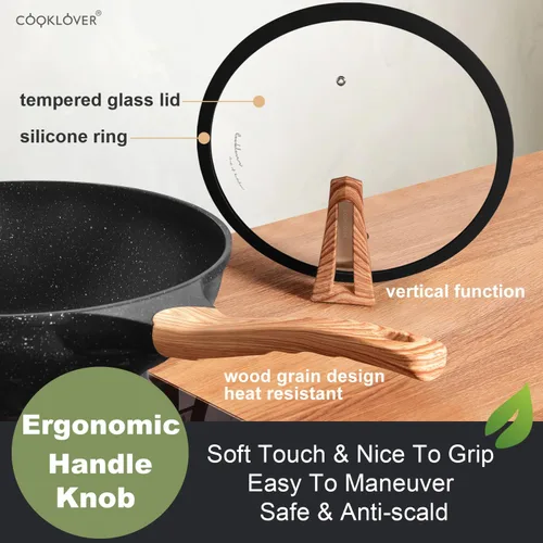 Miniatura 4 de Woks y sartenes antiadherentes de aluminio fundido a presión resistentes a los arañazos 100% libres de PFOA con tapa de 31.9 cm - Negro