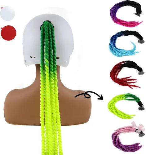 Miniatura 8 de Trenzas para casco de motocicleta, con ventosa desmontable, moño, para bicicleta, cola de caballo, cola de caballo, 1 unidad (casco no incluido)