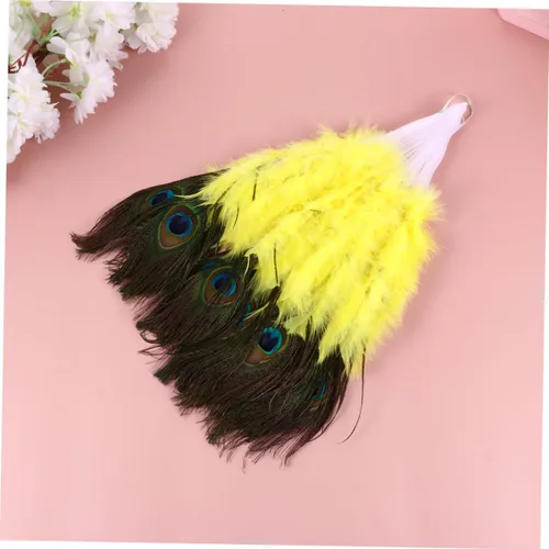 Miniatura 9 de DECHOUS Abanico de fiesta, 1 unidad, ventilador de mano de pavo real, ventilador plegable, ventilador de baile de ropa de pavo real amarillo pavo