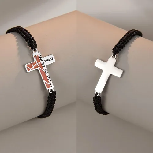 Miniatura 4 de Pulsera con cruz de baloncesto "I CAN DO ALL THINGS", pulsera de fútbol de acero inoxidable, hecha a mano, regalos de regreso a clases, joyería