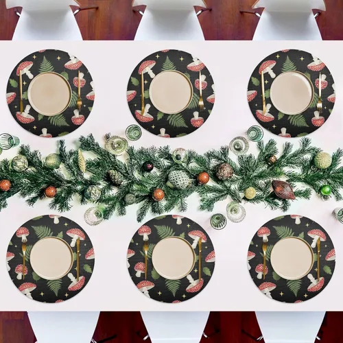 Miniatura 7 de Red White Mushrooms Place Mats, Heat Resistant Non Slip Dinner Placemats Round for Kitchen one sizex1