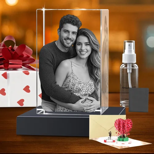 Miniatura 26 de Regalos de foto 3D de cristal personalizados con láser grabados en 3D, marcos de foto personalizados de cristal para aniversario, cumpleaños, boda