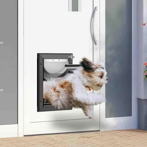 Miniatura 6 de [Petoasis] Puerta para perros de servicio pesado de 3 solapas, marco de aleación de aluminio a prueba de óxido, puerta para perros de clima extremo