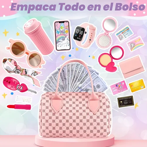 Miniatura 6 de Oisacirg Bolsa de juego para niñas pequeñas, 32 piezas bolso de niña con maquillaje de simulación para niños, juguetes de princesa incluye bolso