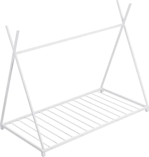 Miniatura 4 de SOFTSEA Cama de casa con marco de cama de piso doble con estructura triangular Blanco