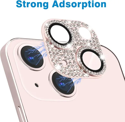 Miniatura 154 de Protector de lente de cámara diseñado para iPhone 12 Pro Max, con diamantes de imitación 3D con diamantes de imitación 9H, vidrio templado, Rosado
