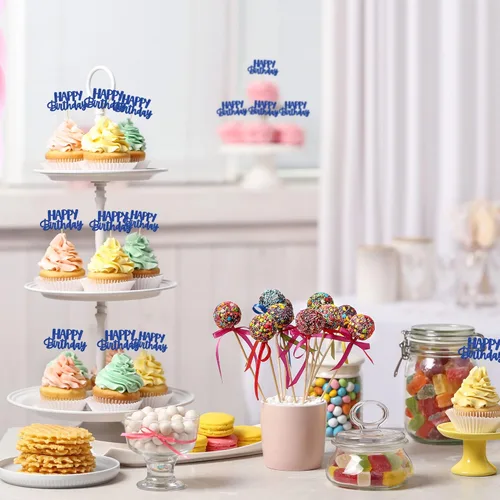 Miniatura 4 de Gyufise 24 piezas Adornos para pastel de cumpleaños con púas brillantes para magdalenas, para celebrar la decoración de pastel de fiesta temática