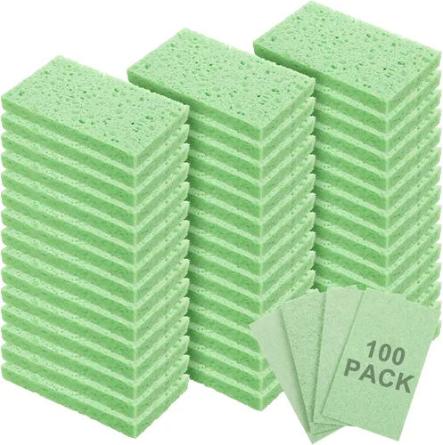 Miniatura 10 de Zhengmy 48 esponjas a granel, esponjas comprimidas de cocina, esponja natural para platos, limpieza de pulpa de madera comprimida sin rayar para Azul