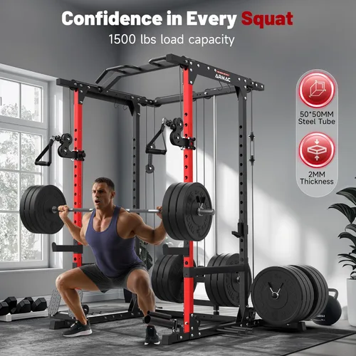 Miniatura 3 de Sportsroyals Jaula de Potencia, Rack de Potencia Multifuncional de 1600 libras con Sistema de Cruce de Cable Ajustable y Más Accesorios