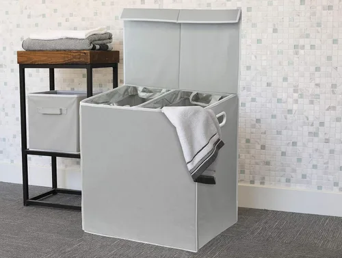 Miniatura 5 de Simple Houseware - Cesta doble para la ropa sucia, con tapa y bolsas extraíbles, color gris