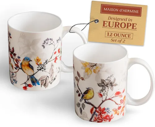Miniatura 199 de Maison d' Hermine Taza de café con asas, tazas de porcelana fina de hueso, paquete de dos tazas de té para bebidas calientes, capuchino, latte, 015