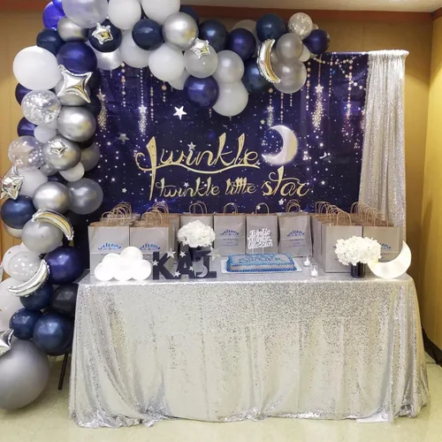 Miniatura 63 de Mantel de lentejuelas color azul bebé de 120 pulgadas redondo con purpurina, secuencia metálica, para fiesta de cumpleaños, baby shower, boda
