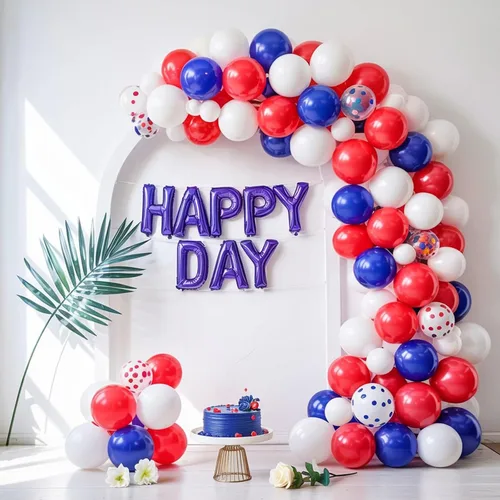 Miniatura 5 de Globos Rojo Blanco Azul, 50 Piezas 12 Pulgadas con Estampado de Estrellas, Globos de Látex Rojo Real Azul Confeti para el 4 de Julio, Día