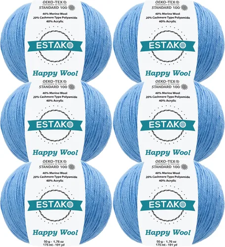 Miniatura 26 de Estako Happy Wool (paquete de 2 madejas) 40% lana merino 20% cachemira tipo poliamida 40% acrílico peso fingering hilo suave para tejer y crochet