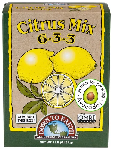 Down To Earth All Natural Fertilizers Mezcla orgánica de cítricos - Alimento vegetal para limones, limas, naranjas y aguacates 6-3-3, 1 lb