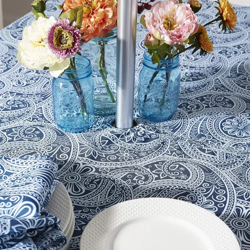 Miniatura 3 de DII Paisley - Colección de mesas para exteriores, resistente al agua, mantel, 60 pulgadas (redonda), color azul