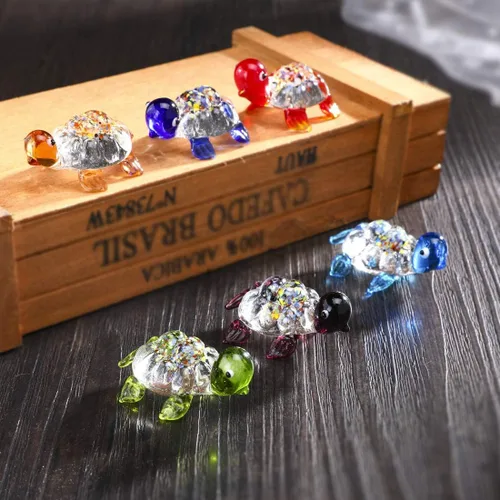 Miniatura 4 de HDCRYSTALGIFTS Juego de 6, figuras de tortuga marina de vidrio soplado a mano de 1.5 pulgadas, tortuga de vidrio en miniatura, colección de animales