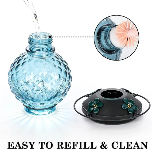 Miniatura 5 de 25 OZ Glass Hummingbird Feeder for Outdoors, Leak Proof Hummingbird Feeder with Ant Moat, 4 Bee Resistant Feeding Ports, Easy Clean Wide Mouth