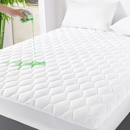 Miniatura 10 de GRT Protector de colchón Queen impermeable, rayón de bambú, almohadilla de colchón acolchada ajustable refrescante, cubierta de colchón impermeable