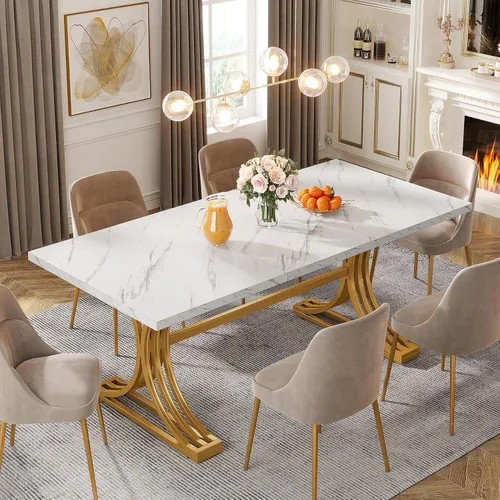 Tribesigns Mesa de comedor rectangular de 63 pulgadas para 4 a 6, mesas de cocina modernas con elegantes patas de caballete de metal, mesas grandes
