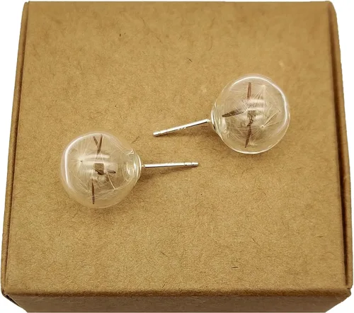 Miniatura 5 de Pendientes de tuerca de plata de ley 925 hechos a mano con diseño de flor real de diente de león