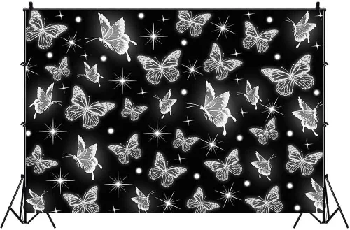 Miniatura 9 de Fondo de principios de los años 2000, mariposa negra con purpurina, fondos de fotografía de fiesta de la vieja escuela 2000, decoración de fiesta