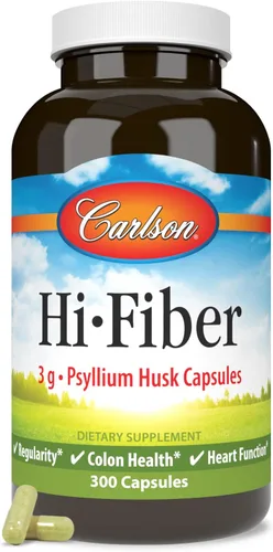 Miniatura 5 de Carlson - Hi-Fiber, 0.11 oz, Cápsulas de cáscara de psyllium, regularidad, salud del colon y función cardíaca, 300 cápsulas