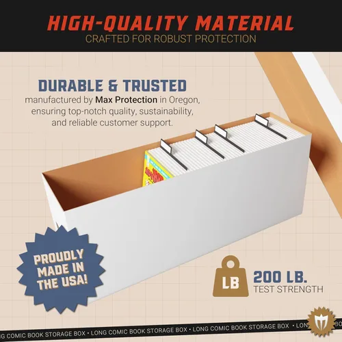 Miniatura 4 de Max Protection Caja de almacenamiento para cómics, 5 unidades, cajas largas para cómics con cartón corrugado blanco, contenedor apilable, funda