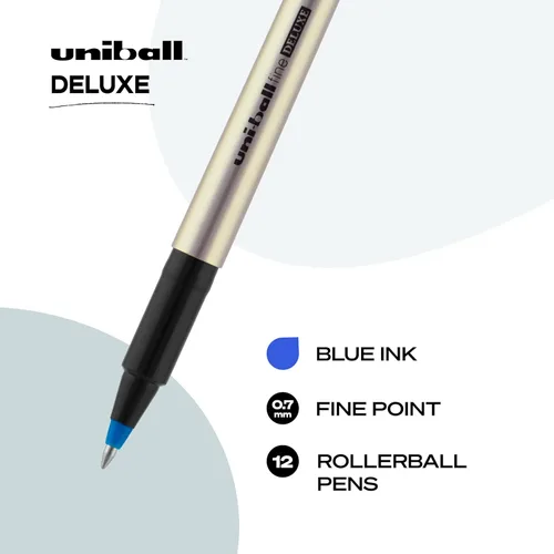 Miniatura 2 de Uni-ball Bolígrafo Rollerball Deluxe, 12 azul de 0.028 in, escritura suave, tinta impermeable, punta fina, suministros de oficina