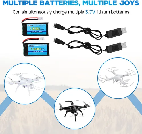 Miniatura 2 de Batería Lipo de 3.7 V 1200 mAh 30C con cable de carga USB, enchufe Molex para SYMA X5SW X5SC X5SC-1 KY601S RC Drone Accesorios de batería de litio