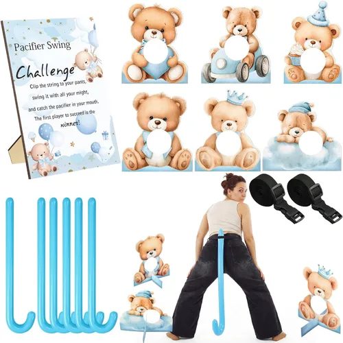 Vicenpal Juego de 6 juegos de oso azul para baby shower, actividades divertidas para baby shower, juego de fiesta de revelación de género para