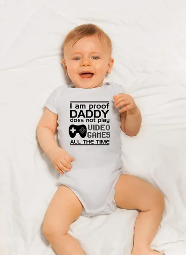 Miniatura 17 de CBTwear Proof Daddy Does Not Play Video Games All the Time – Ropa de bebé – Divertido body para recién nacido para niños y niñas
