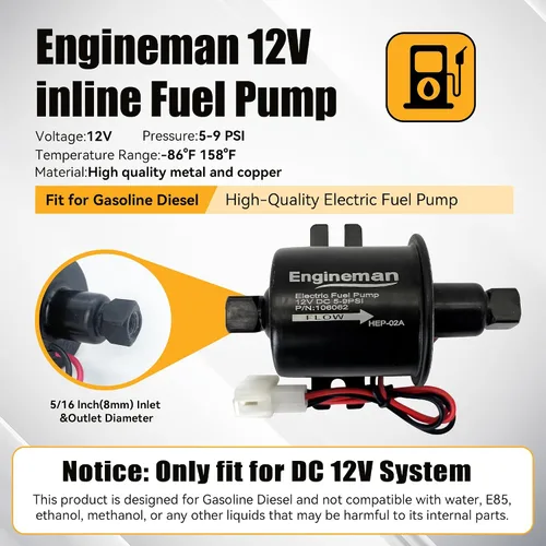 Miniatura 2 de Kit de bomba de combustible eléctrica universal de 12 V 5-9 PSI de baja presión con filtros de combustible, 6 abrazaderas de manguera de 6.56 pies