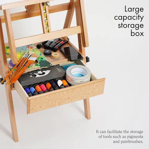 Miniatura 4 de ARTIFY - Caballete de madera grande con marco en H, soporte de lona resistente de madera de haya, uso horizontal y vertical, para acrílico, aceite