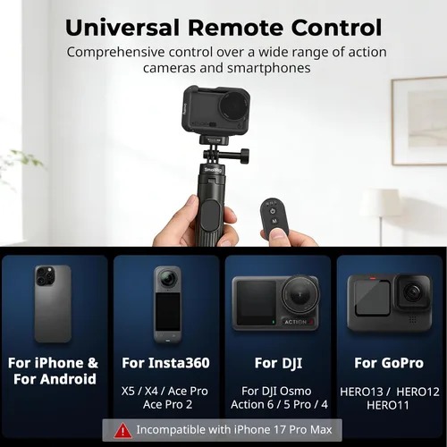 Miniatura 7 de SmallRig Trípode para selfie stick de 59 pulgadas con control remoto y abrazadera para teléfono, soporte de trípode extensible para DJI Osmo Action