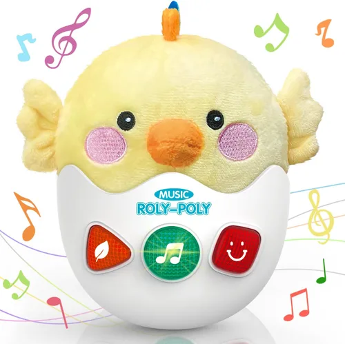 Juguetes para bebés de 0-6-12 meses, pollito musical de peluche lindo animal de peluche bebé juguetes para la barriga con luz y sonidos, juguete