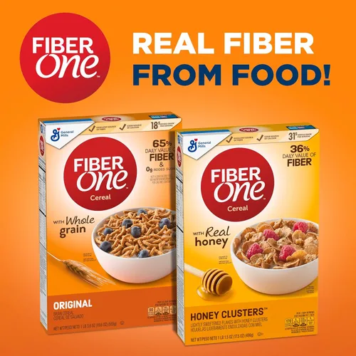 Miniatura 8 de Fiber One Honey Clusters Cereal de desayuno, cereal de fibra hecho con grano entero, 17.5 onzas